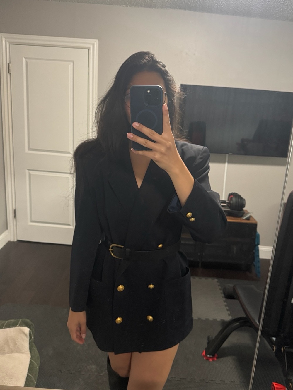 Valentino Navy Double-Breasted Blazer with Gold Buttons